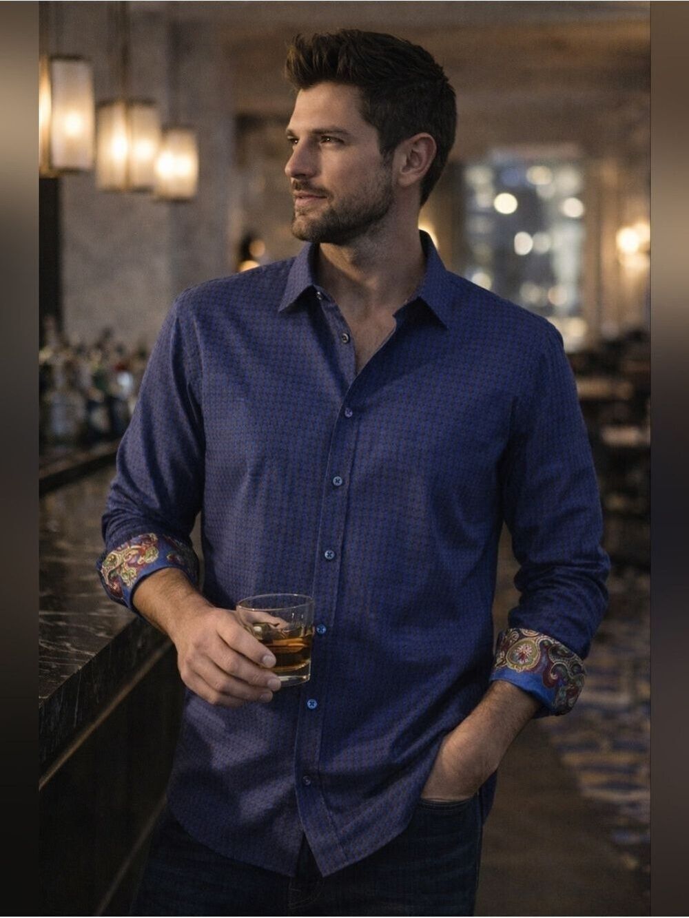 Robert Graham “The Last Laugh” Flip Cuff Shirt 2XL Blue Green Geometric Paisley